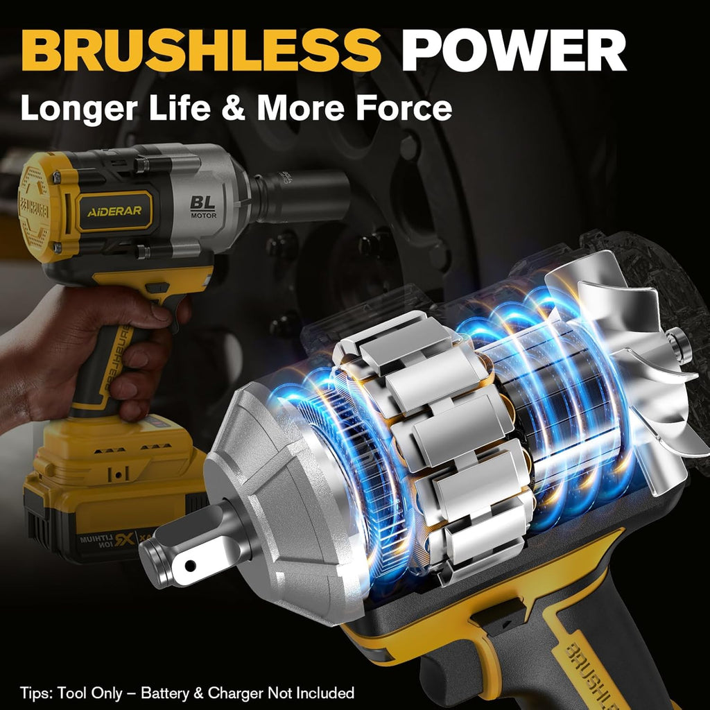 20V Cordless Impact Wrench 1/2" multi speed power tool that uses Dewalt Battery, over 1100 Ft-Lbs of torque