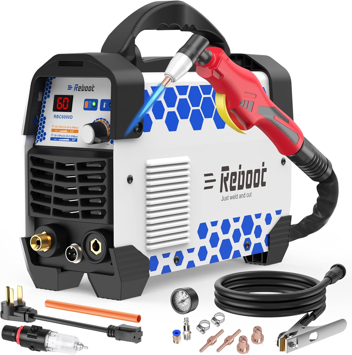 60A Plasma Cutter, Dual Voltage 120v/240v with Torch and Tips